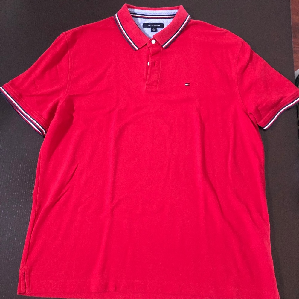 Red Tommy Hilfiger Men's Polo Shirt, XL, VGUC